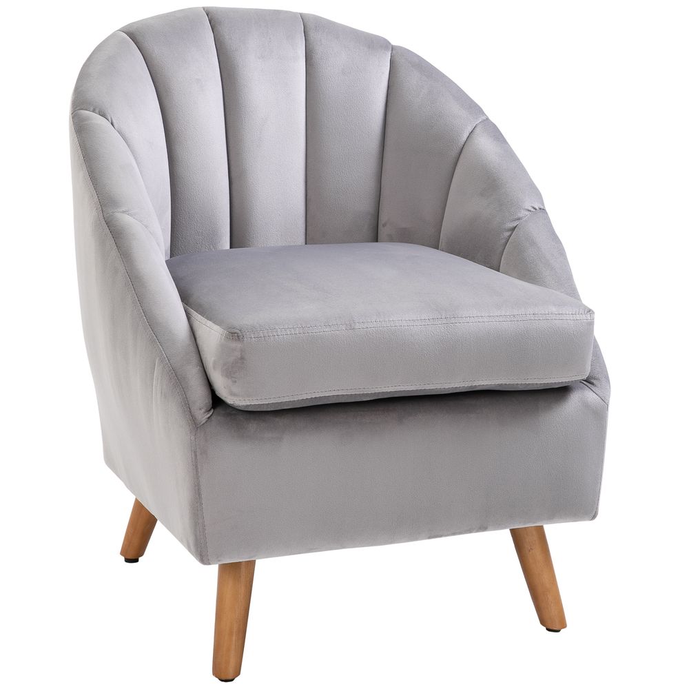 Velvet Fabric Chair — Light Grey