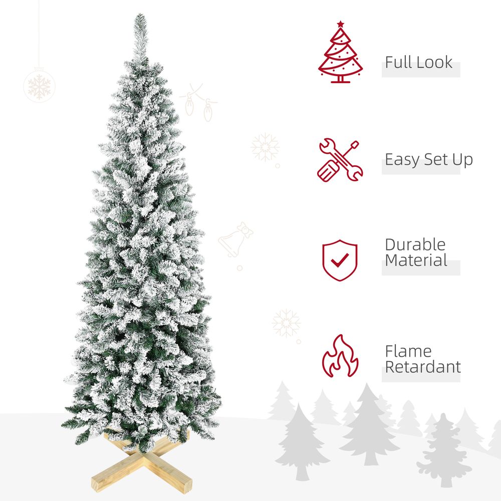 6 Ft Snow Flocked Artificial Christmas Tree with Pencil Shape, Green HOMCOM