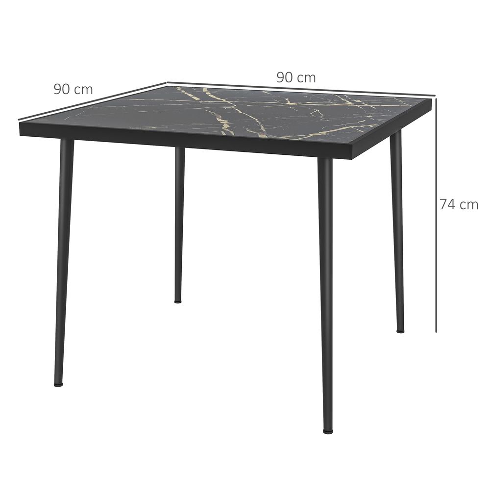 Outsunny Outdoor Dining Table for 4 with Marble Effect Tempered Glass Top Black