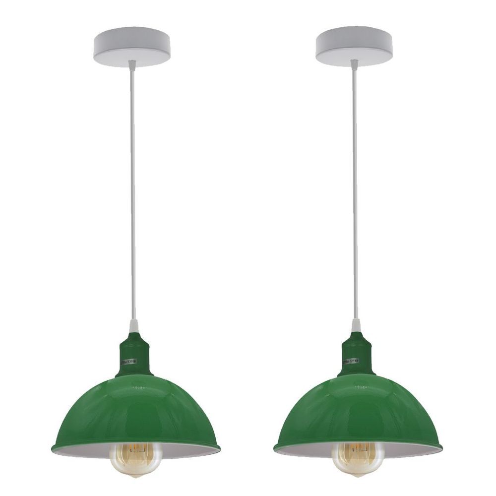 2Pack Dome Shaped Geen Loft Style Sturdy Metal Lamp Shade Pendant Lights 21cm Bottom Spray Painted Finish Inner White