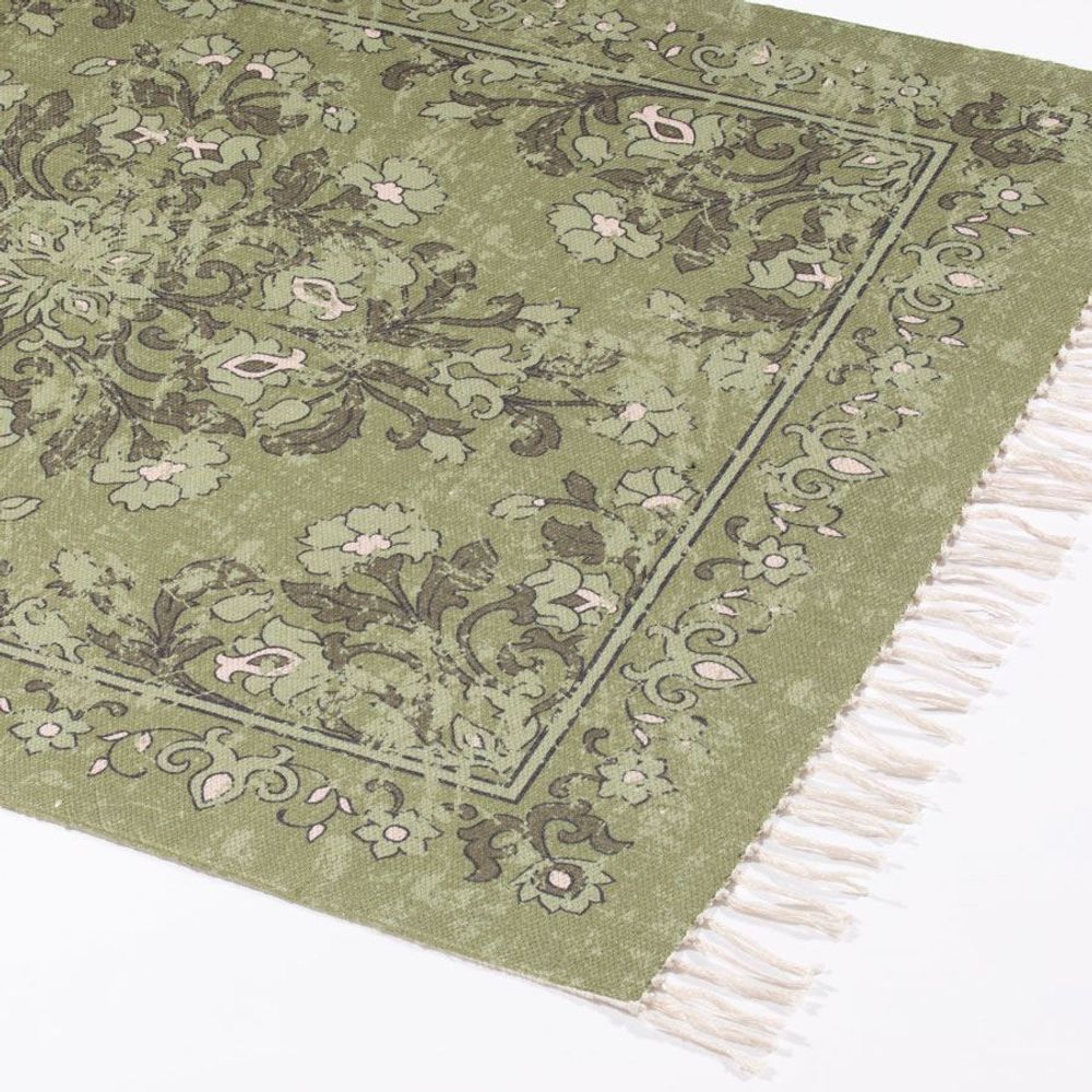 Kew Antique Printed 120x170cm Olive Rug with Tassel