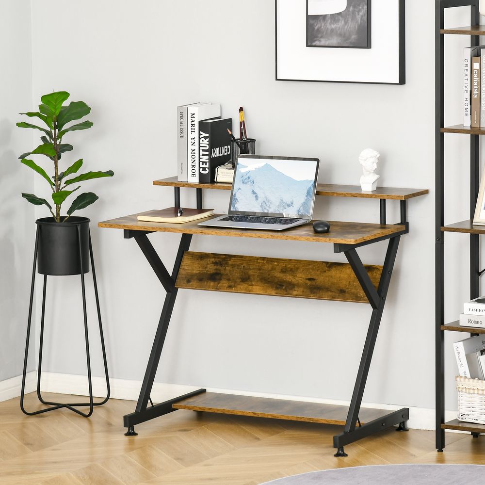 Computer Desk with Monitor Shelf and Storage