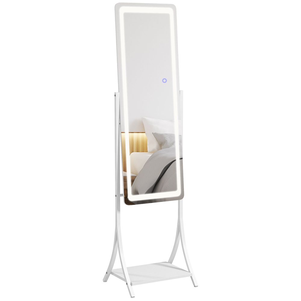 HOMCOM LED Lighted Full Length Mirror, Floor Standing Mirror with Storage Shelf