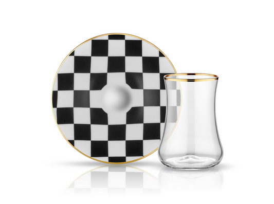 Dervish Checkers Tea Glass and Saucer