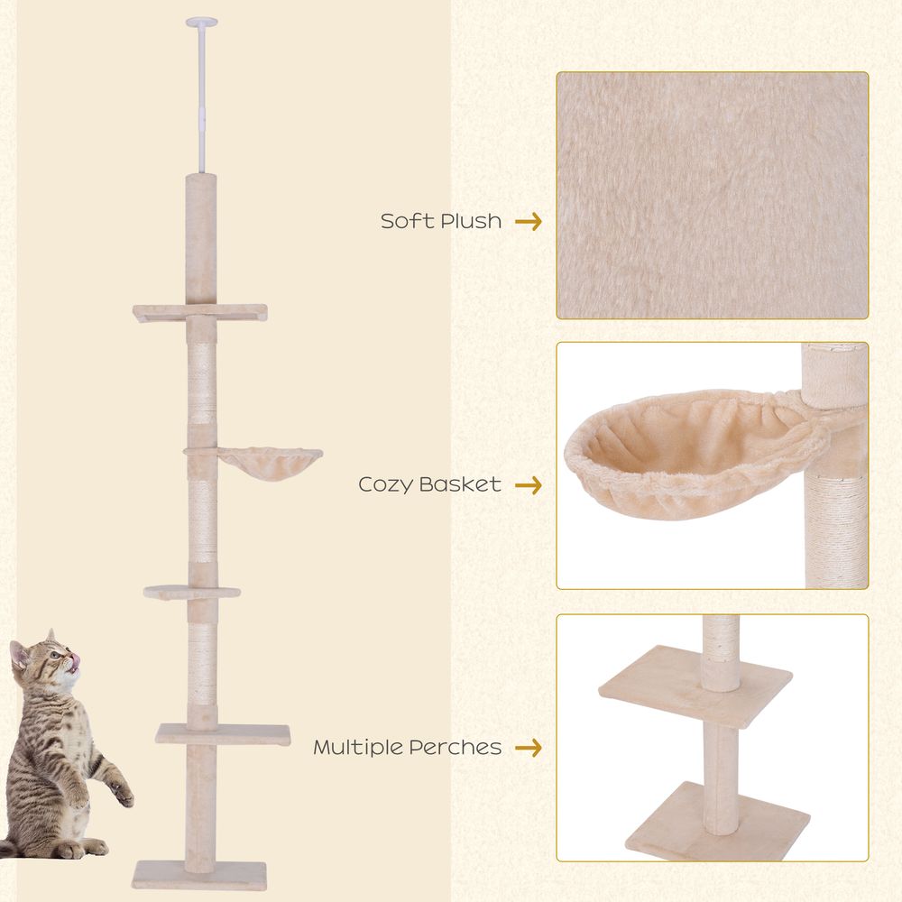 Cat Tree Scratching Post Kitty Tower Activity Center 5-Tier Floor to Ceiling