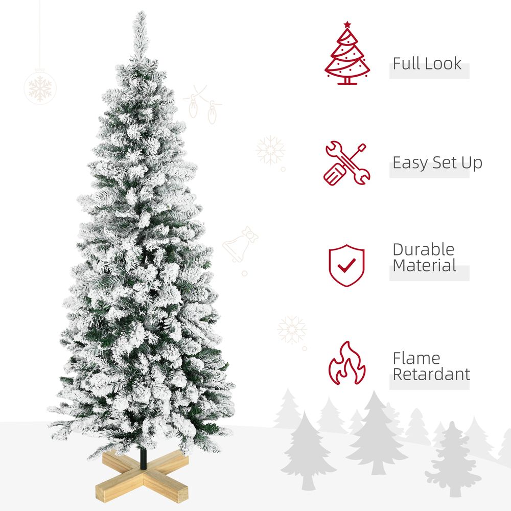 5 Ft Snow Flocked Artificial Christmas Tree with Pencil Shape, Green HOMCOM