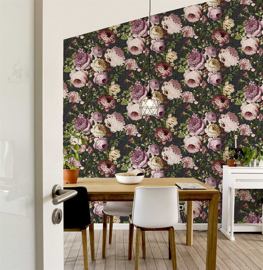 Tapestry Floral Charcoal/Pink Wallpaper