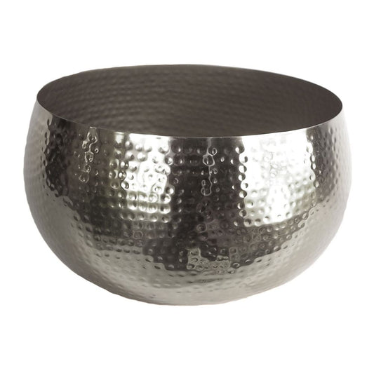 Leaf Large Metal Planter Bowl — Hammered Silver Colour — Straight Edge