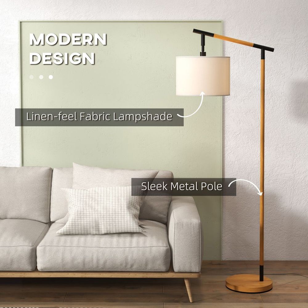 HOMCOM Floor Lamp with 350° Rotating Lampshade, LED Bulb Included, Brown