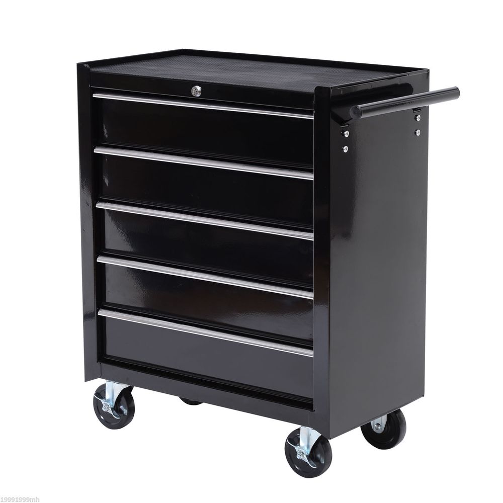 Steel 5-Drawer Tool Storage Cabinet Lockable w/ Wheels Handle 2 Keys Garage