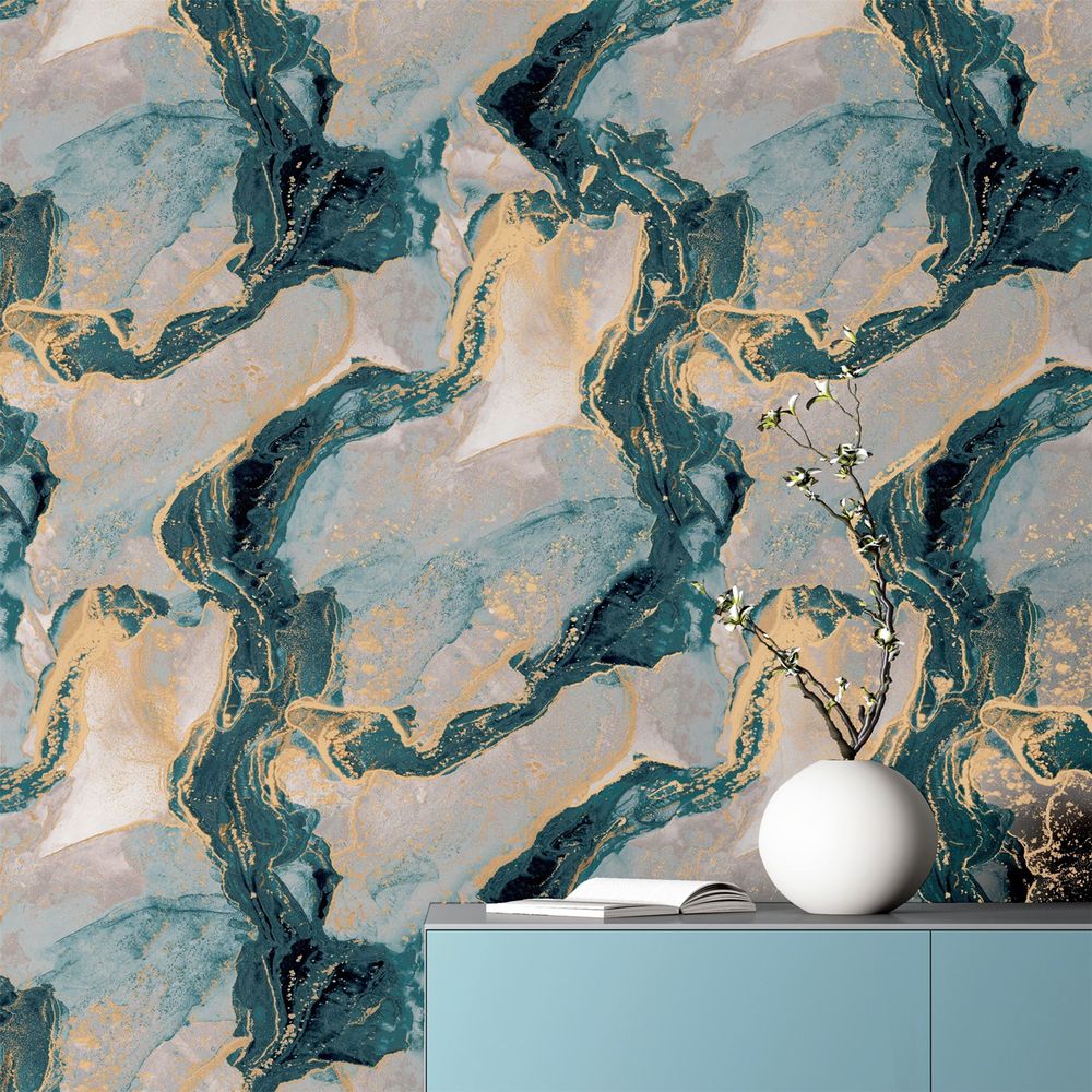 Abstract Marble Teal/Gold sw12