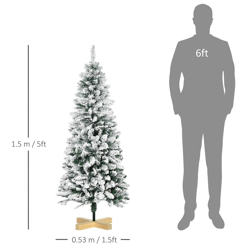 5 Ft Snow Flocked Artificial Christmas Tree with Pencil Shape, Green HOMCOM