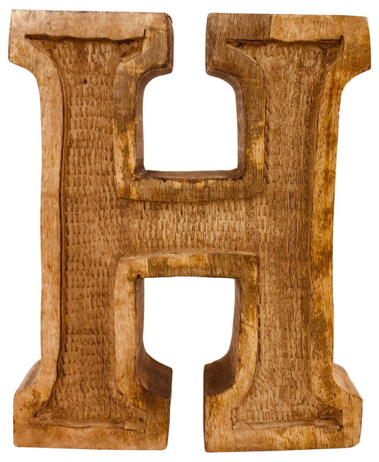 Hand Carved Wooden Embossed Letter H