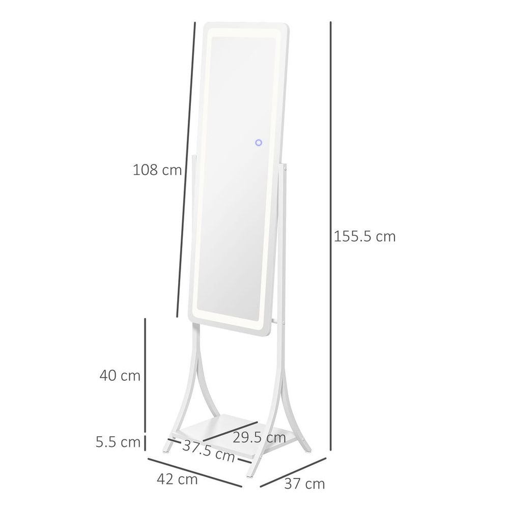 HOMCOM LED Lighted Full Length Mirror, Floor Standing Mirror with Storage Shelf