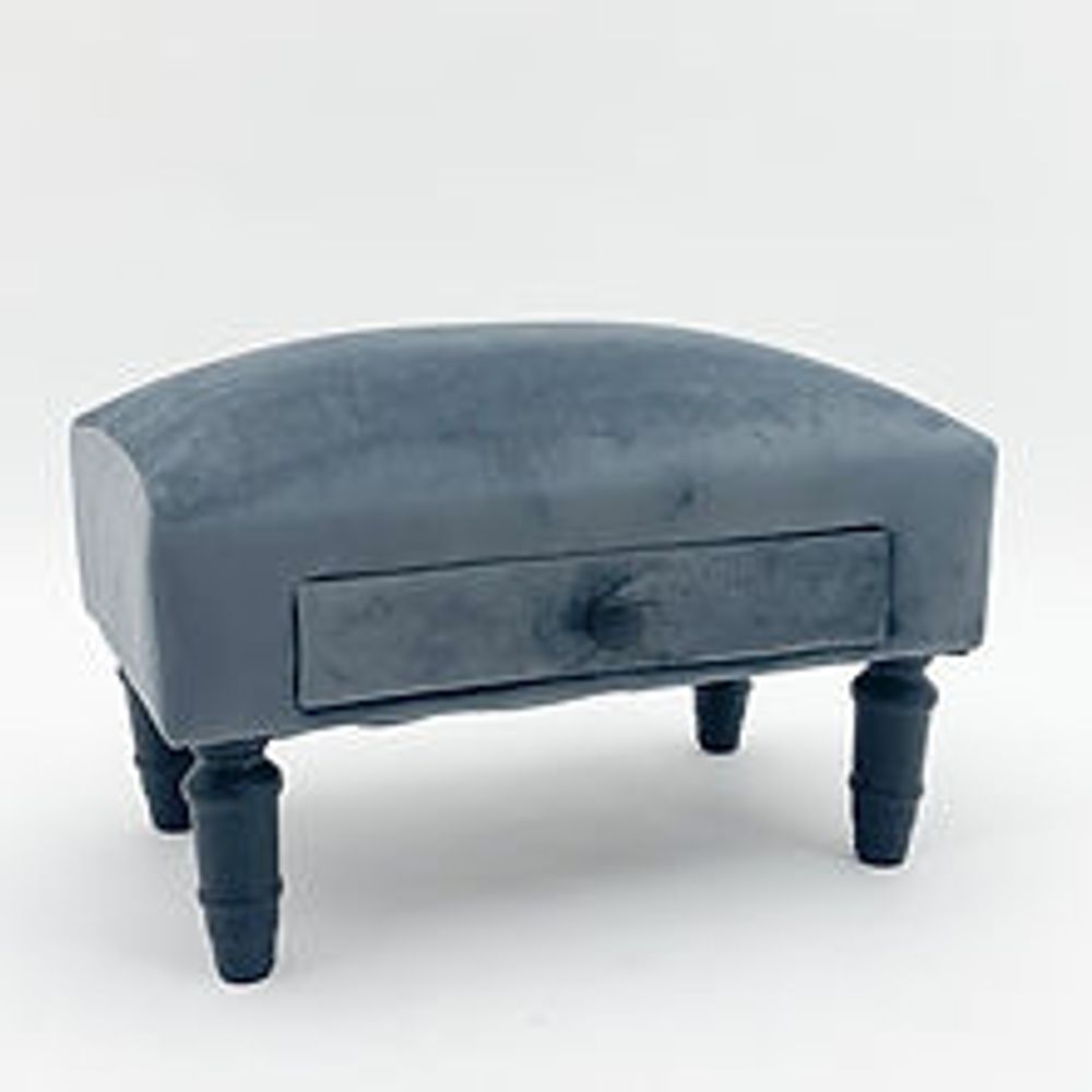 GREY VELVET FOOTSTOOL WITH DRAWER