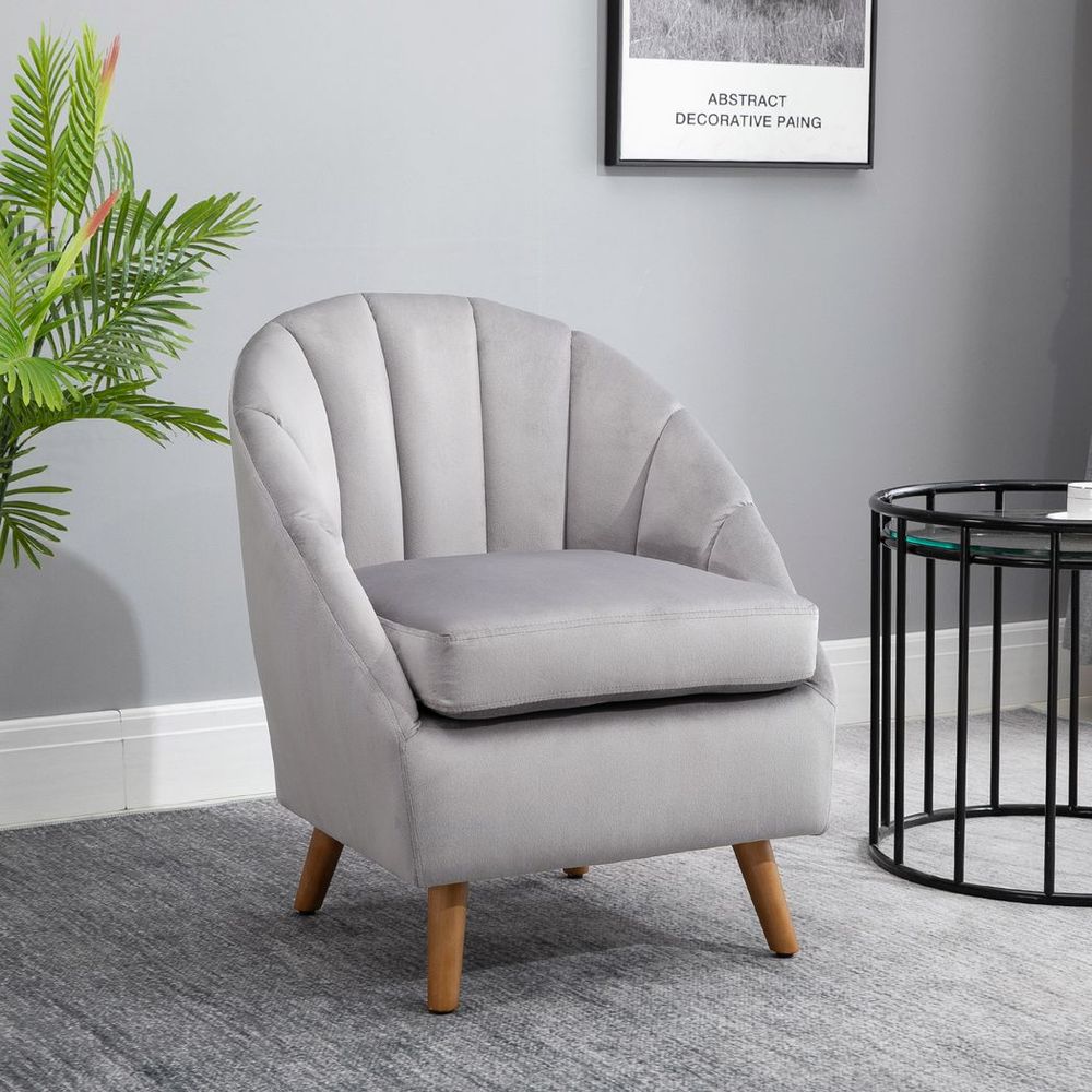 Velvet Fabric Chair — Light Grey