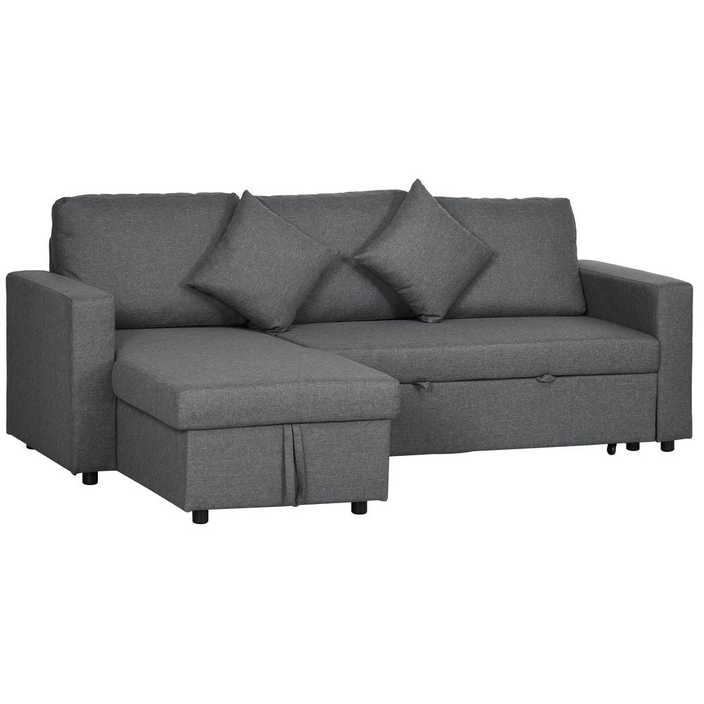 HOMCOM Corner Sofa Bed with Storage, 3 Seater Pull Out Sofa Bed, Dark Grey