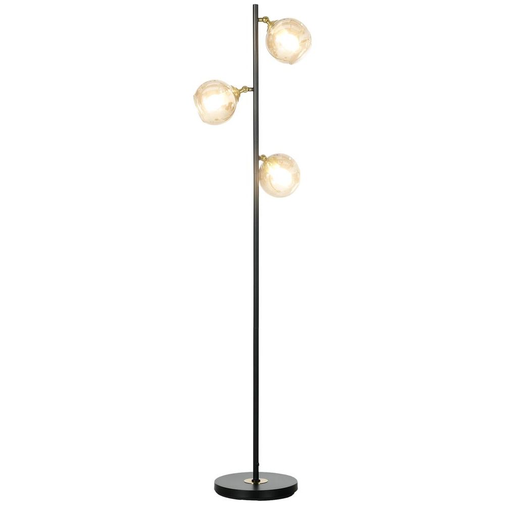 HOMCOM Modern Floor Lamp with Glass Global Shade, 3 Light, for Living Room