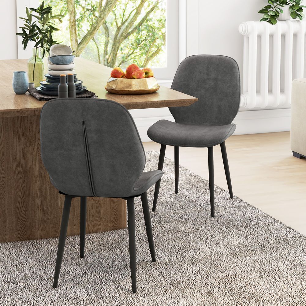 HOMCOM Dining Chairs Set of 2, Upholstered Kitchen Chairs with Metal Legs, Grey