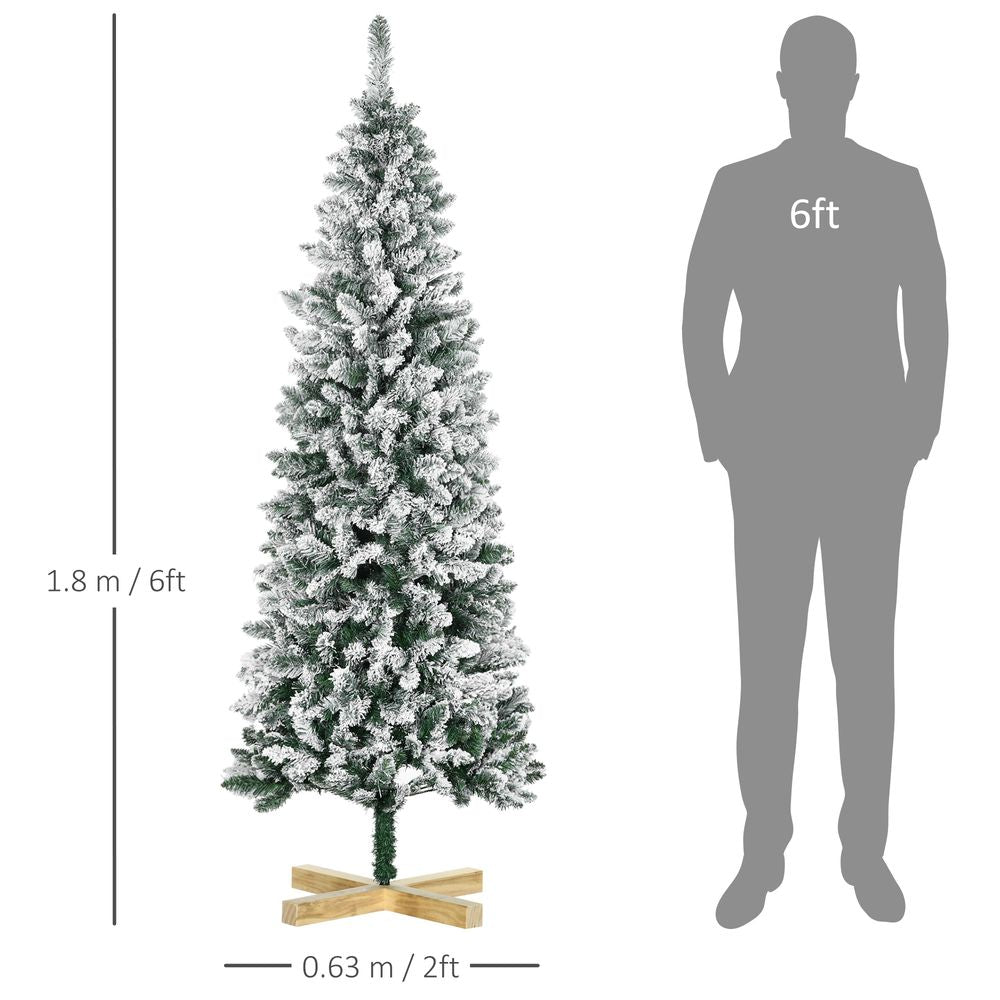 6 Ft Snow Flocked Artificial Christmas Tree with Pencil Shape, Green HOMCOM