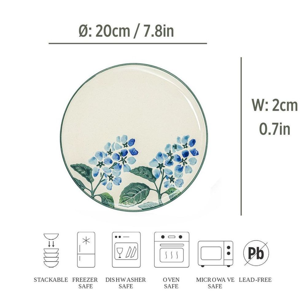 Ceramic Side Plate Nature Floral Blue 20cm