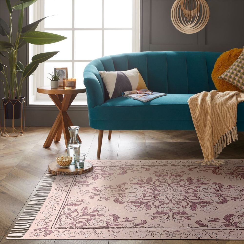 Kew Antique Printed 120x170cm Mauve Rug with Tassel