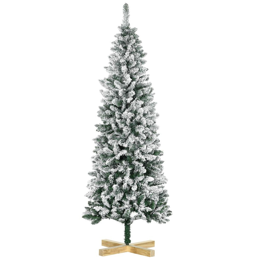 6 Ft Snow Flocked Artificial Christmas Tree with Pencil Shape, Green HOMCOM