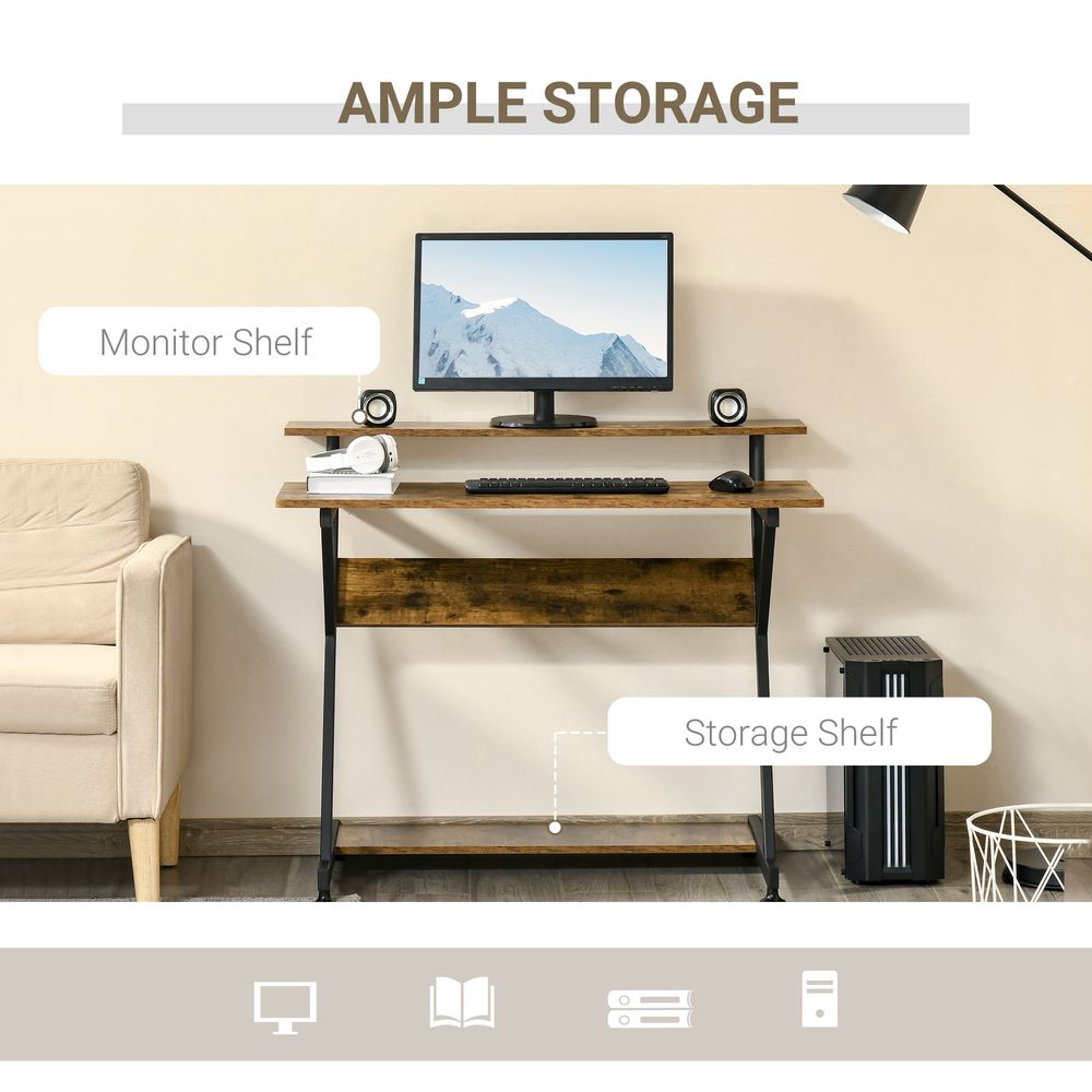 Computer Desk with Monitor Shelf and Storage